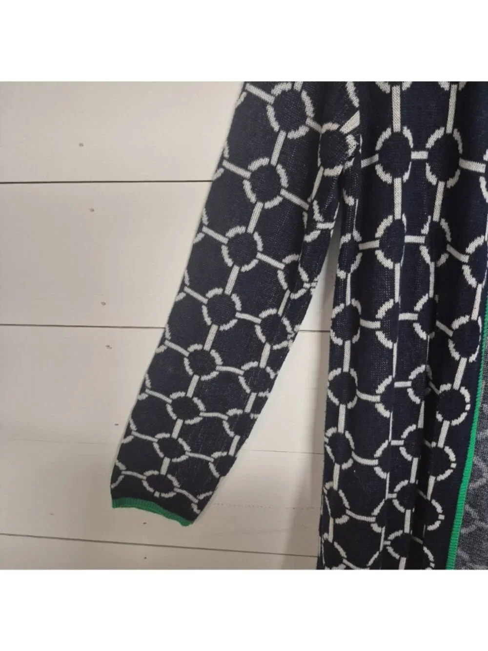 C by Bloomingdales Women's Navy & White Chain Pattern Open Front Cardigan - Picture 4 of 7